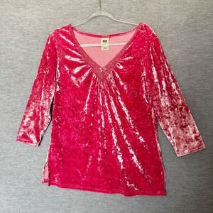 Y2K Velvet Top Womens Size Large Shirt Pink Fairy 90s Whimsigoth Fairycore